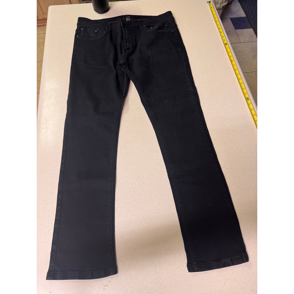 Steve's Jeans Mens Black Straight Leg Denim Pants 36x32 Solid Wash 5-Pocket